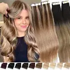 Ombre Tape In 100% Human Hair Extensions Russian Remy Hair Invisible Skin Wefts