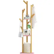 60 Inch Sturdy Natural Bamboo Tree Garment Clothes Coat Hat Hanger Stand Rack Pink