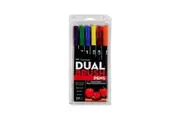 6pc Tombow Dual Brush Fine Pen Marker Water-Based Sketching Drawing Set Primary