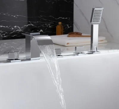 Tub Mounted Hand Shower Bath Tub Faucet Set Cascade Waterfall Chrome Bathroom