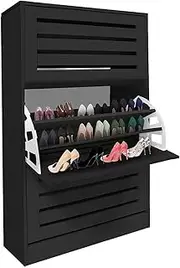 Luxsuite Shoe Cabinet Wooden Shoe Rack with Adjustable Shelf Shoes Storage Organiser with 3 Drawers 45 Pairs Black