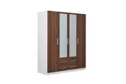Zetland Wardrobe 4 Door 4 Drawer with Mirror - Walnut