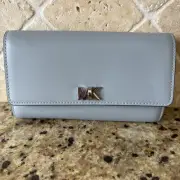 Michael Kors Mott Dusty Blue Leather XL Wallet Clutch Crossbody NWT Retail $178