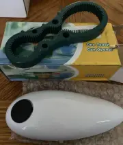 NEW, White Portable One Touch Can Opener With Lid Gripper/opener Included