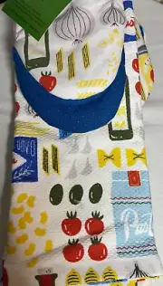 KATE SPADE TOWEL AND MINI OVEN MITTS PASTA WHITE BLUE YELLOW RED NWT