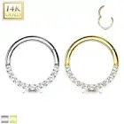 14 Karat Gold Septum Clicker Hinged Hoop Ring 16 Gauge CZ Half Circle