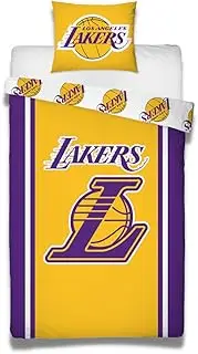 Character World Lakers Bed Linen Set, 155 x 220 cm, NBA Team Los Angeles Lakers Basketball Bed Linen, 100% Cotton, Pillowcase 80 x 80 cm, Duvet Cover 155 x 220 cm, Teenage Bed Linen