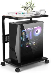PC Stand - 2-Tier Metal Computer Tower Stand with Locking Caster Wheels Suitable