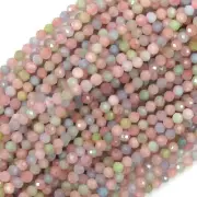 Natural Faceted Morganite Round Beads Gemstone 15.5" Strand Beryl 3mm 4mm