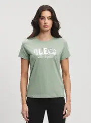 GUESS Eco Green Sequins Logo T-Shirt Size: Medium, Cotton