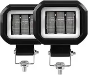 BYBDQKTVEH 30W Square 5D LED Work Light Bar Off Road Truck Boat Tractor 4x4 ATV Spot Beam LED Bar for Car Motorcycle LED Headlights Work Light(2PCS-Ring-Square)
