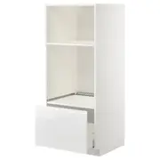 METOD / MAXIMERA high cab for oven/micro w drawer, white/Voxtorp high-gloss/white, 60x60x140 cm