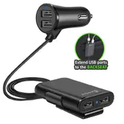 Sansai 4Port USB Car Charger Extend USB Port to Back Seat 1.8m Cable