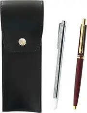 BRSB-701S-AP300B-R Round Button Japanese Pen Case Black Metal Indicator Stick and AP300 1950's Reproduction Retractable Metal Clip Ballpoint Pen Set, Red