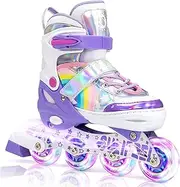 SULIFEEL Rainbow Unicorn Adjustable Illuminated Inline Skates for Children Girls Beginner Skates with Luminous Wheels Rainbow