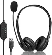 Headset with Boom Mic -USB Volume Control Compatible PU leather cups foam sponge
