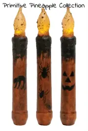 Primitive/Country 6.5" Halloween Taper Candle Timer Spider, JOL, Black Cat