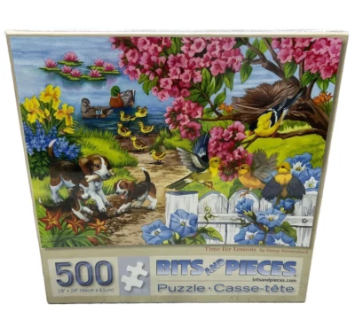 500 Pc Jigsaw Puzzle Time For Lessons BITS And PCS Puppy Dog & Pond NEW SEALED