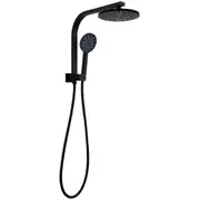 WELS 9L/min Dual Shower Head Black Round 3 Modes Handheld Rose Gooseneck Arm Set
