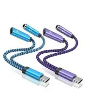 USB C Headphone and Charging Adapter Splitter, (2Pack) 2 in 1 USB C to 3.5mm