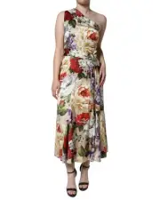 Dolce & Gabbana One-Shoulder Floral Silk Dress Women Multicolor Dresses