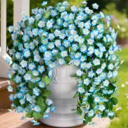 Artificial Fake Hanging Plants Flowers for Outdoor 2 PCS Faux Silk Orchid Blue