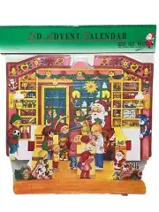 Vintage 3D Advent Calendar Christmas Santa Toy Shop Deadstock New Old Stock