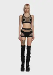 Work It Out Fishnet Shorts Set