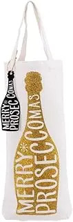 Added Sparkle Red Glitter Merry Proseccomas Prosecco Wine Bottle Bag Gift Bag (Gold)