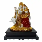 Hindu God Lord Radha Krishna with Cow 13.5 Inches Idol Figurine Statue
