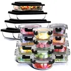 Multi Set 12pk Glass Food Storage Containers with Lids for Meal Prep + 4pk Glass