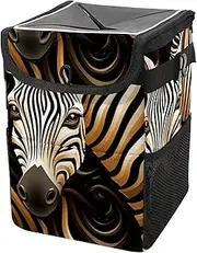 Car Trash Can with Lid and Storage Pockets Leak-Proof Organizer,Multipurpose Trash Bin for Car,Animal Zebra Texture Art Pattern