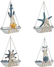Juvale Set of 4 Mini Wooden Sailboat Models for Beach Nautical Home Decor, Miniature Boat Decorations, & Coastal Decor