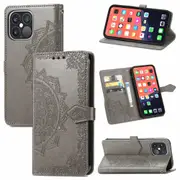 For iPhone 13 Pro Max Case,Mandala Emboss PU Leather Wallet Cover,Lanyard,Grey