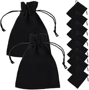 TOGEVAL 10 Pack Linen Drawstring Party Favor Bags Small Fabric Jewelry Bags for Wedding Festival Giveaways Compact Reusable Black 10x14cm