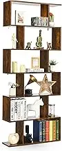 GIANTEX 6-Tier Shelf Bookcase, Modern S-Shaped Bookshelf, Multifunctional Wooden Storage Display Stand Shelf w/Anti-Tipping Device, Bookcase Storage Shelf for Living Room Home Office Bedroom (Brown)