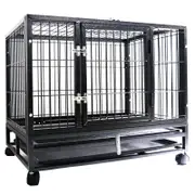 PawHub Heavy Duty Dog Cage Kennel Metal Pet 42" Crate Playpen Wheels & Tray