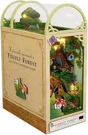 Daiilg 3D Wooden Book Stand Puzzle DIY Miniature House Kit Book Model Building Kit with Lights DIY Doll House Kits for Adults Easy Install Easy to Use