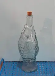 Light Green Herring Fish Glass Bottle w/Cork Stopper