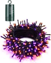 Orange Purple Halloween Lights, 67 Ft 200 LED Battery Operated String Lights ...
