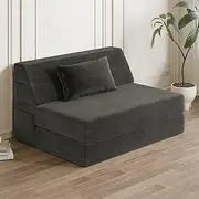 Luoxiao Folding Sofa Bed Convertible Sleeper Chair with Pillow Fold Out Couch Memory Foam Floor Mattress Portable Futon Sofa Bed Lazy Sofa for Living Room/Dorm/Guest Room/Home Office, Twin, Dark Grey
