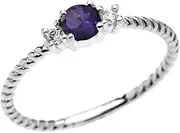 [Dainty and Elegant Gold Rings] 10k White Gold Dainty Solitaire Amethyst and White Topaz Rope Design Stackable/Proposal Ring