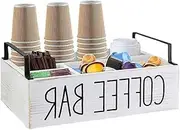 Wooden coffee station storage box, coffee bag rack, sugar and tea storage box with partition and handle, coffee bar accessories storage box, pine white, suitable for coffee lovers