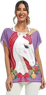 [RPLIFE] Stylish Unicorn Red Mane Purple Women Shirts Off Shoulder Top, Woman's Night Out Shirt