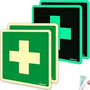 Pack of 4 Bright Car First Aid Box PVC Adhesive for Outdoor and Indoor Use, 15 x 15 cm, First Aid Box, Anti-Scratch, Anti-UV Waterproof