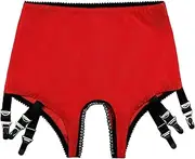 [Luxallacki] Open-Crotch Garter Panty with Adjustable 6 Straps Suspender Belt Metal Clips, for Thigh-High Stockings