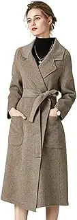 [XMZFQ] Womens Wool Trench Coats Classic Notched Lapel Cashmere Coat Autumn Winter Lightweight Warm Long Woolen Overcoat Long Sleeves Cardigan Jackets Outwear with Belt