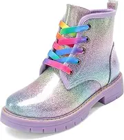 [DREAM PAIRS] Girls Boys Glitter Ankle Boots Side Zipper Combat Shoes with Lace Up（Toddler/Little Kid/Big Kid）