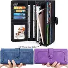 Women Wallet Vegan Leather 17 Card Slot Card Holder Long Bifold Checkbook Wallet