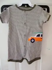 CARTER'S BROWN/WHITE STRIPED OUTFIT W/CAR ON SIDE NEW